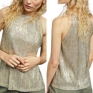 Moulinette Soeurs L Anthropologie Sleeveless Metallic Gold Silver High Neck Top